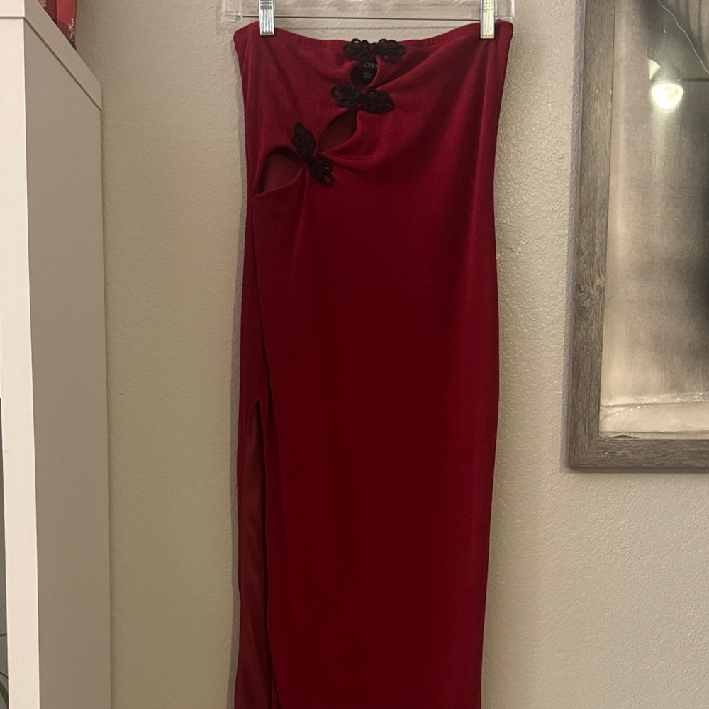 Fashion Nova Burgundy Pencil Dress with Black Accents